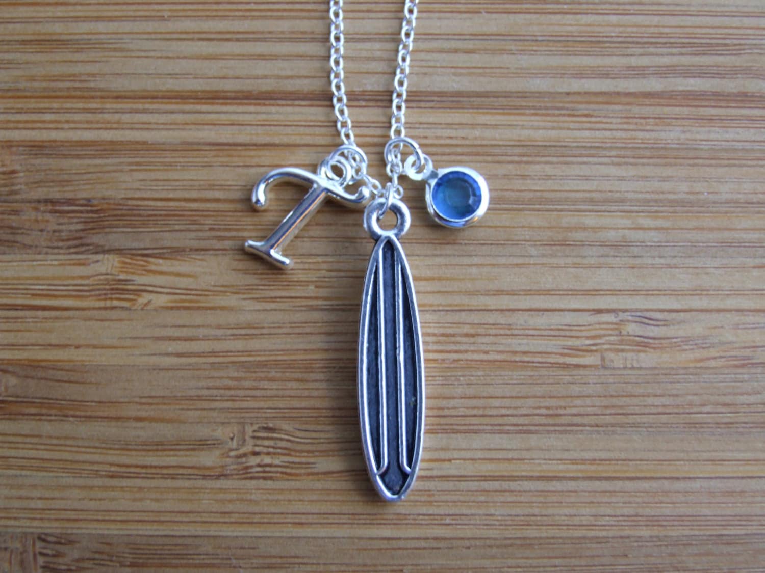 Surfer Necklace Personalized Surf Board Initial Necklace Etsy UK