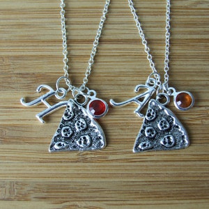 Pizza Slice Necklaces, Set of TWO Personalized Friendship Necklaces, Birthstone Necklaces, Birthday Gift, Bridesmaid Gifts