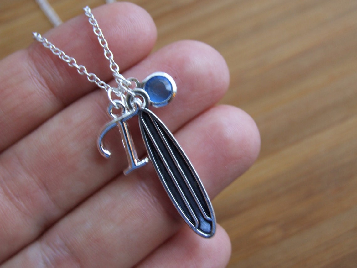 Surfer Necklace Personalized Surf Board Initial Necklace Etsy UK