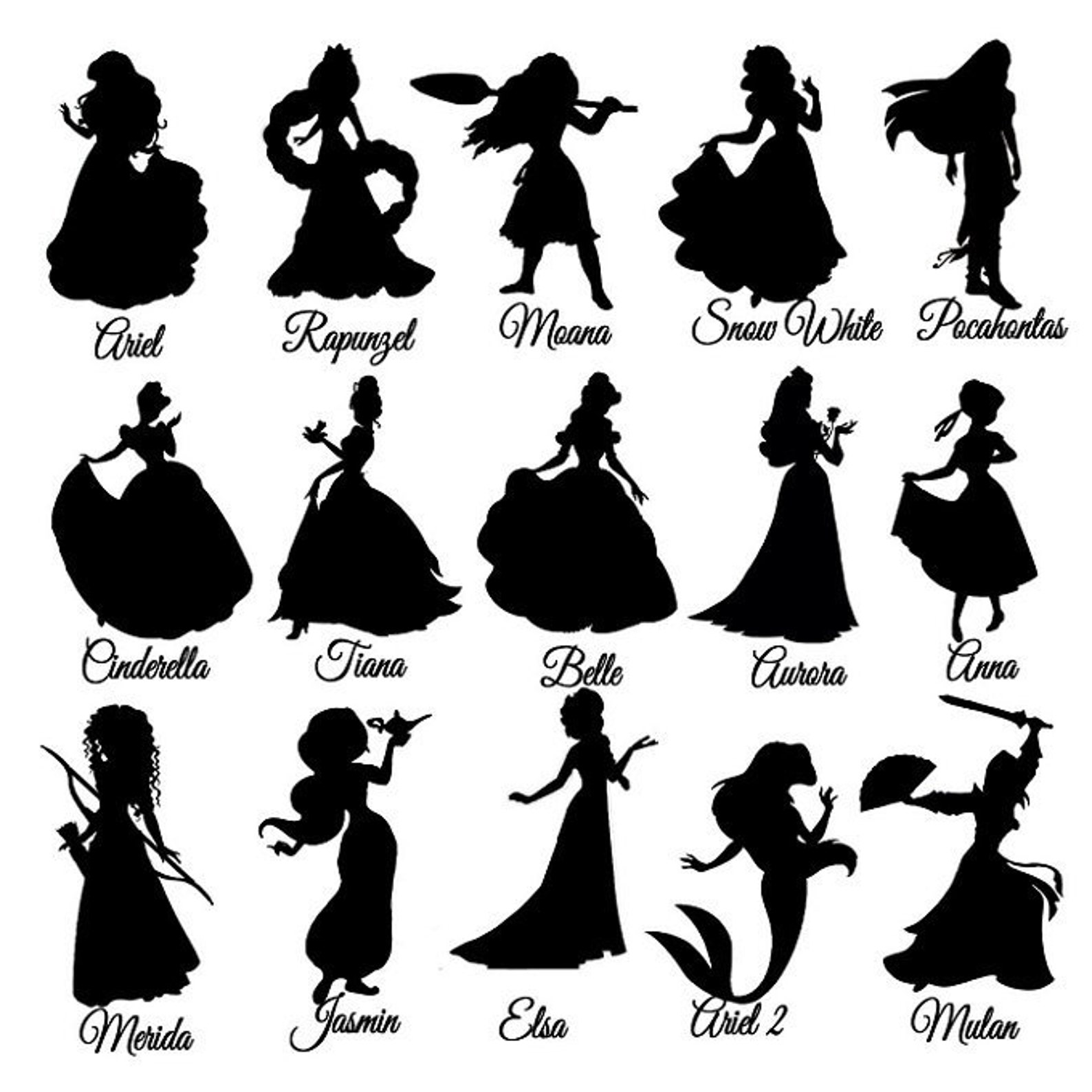 Disney princess silhouette pins