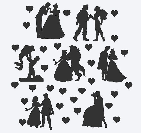 Disney Couples Die Cut Out Silhouette. 14 cutout shapes free | Etsy