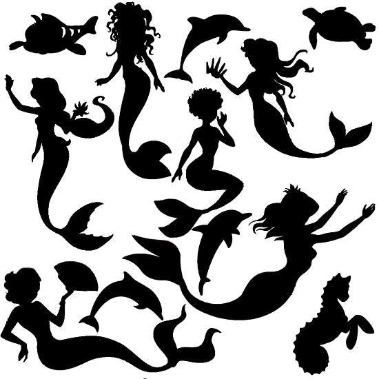 Mermaid Die Cut Out Silhouette dolphins sea creatures and | Etsy