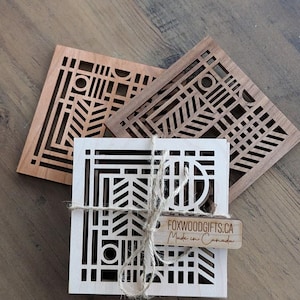 Handmade Geometric / Art Deco Wood Coasters - Made in Canada