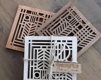 Handmade Geometric / Art Deco Wood Coasters - Made in Canada