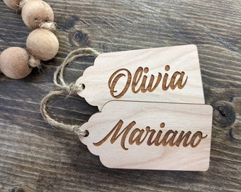 Wood / Acrylic name tags for gift, stocking, christmas tree, ornament, personalization