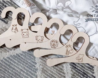 Wood Nursery Hangers (Set of 6) Personalized Safari Animal Shower Gift