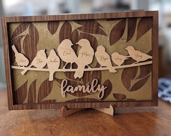 Birds Family Tree Wood Frame - Fully Customized, Mother's Day, Grandma Gift