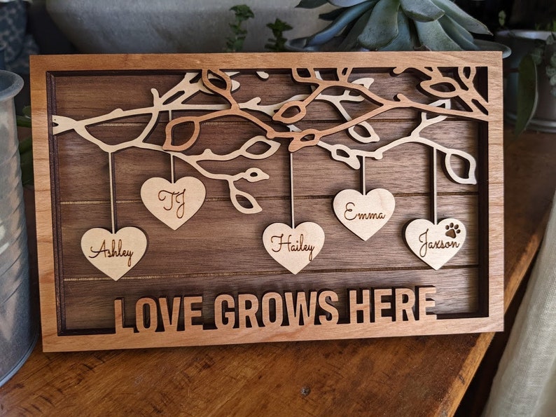 Family Tree Wood Frame Fully Customized, Mother's Day, Father's Day, Grandma Gift, Mom Gift, Adoption Gift image 1