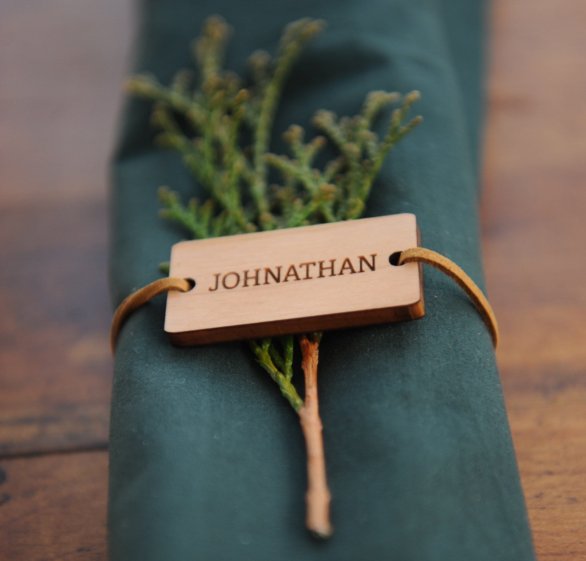 Custom Engraved Napkin Tag Sets - Wood Wedding Place Settings - Personalized