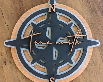 True North Compass Wood Cabin Sign - Canada