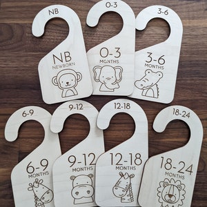 Nursery Closet Dividers - Safari Animal Set of 7 (Engraved Wood) Savannah