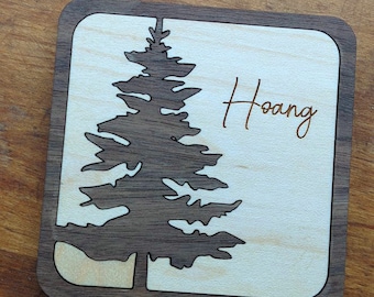Personalized Wood Inlay Tree Coaster Set