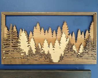 Layered Wood Forest Scene Wall Art - Made in Canada