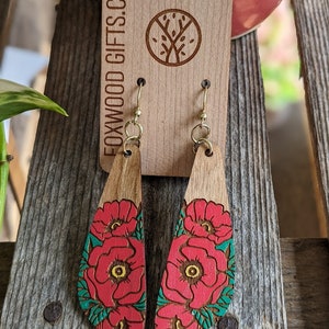 Poppy Earrings in Cherry Hardwood