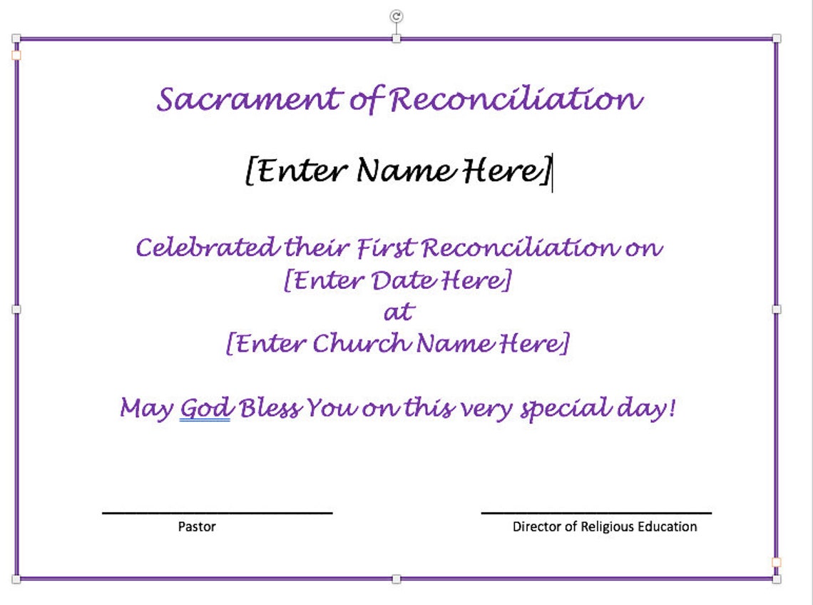 Digital First Reconciliation Certificate - Etsy