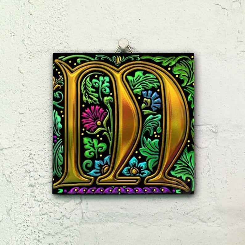 Illuminated Manuscript Letter m Ceramic Tile | Etsy