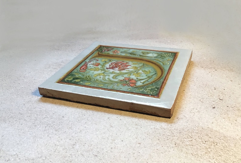 Illuminated manuscript letter J ceramic tile