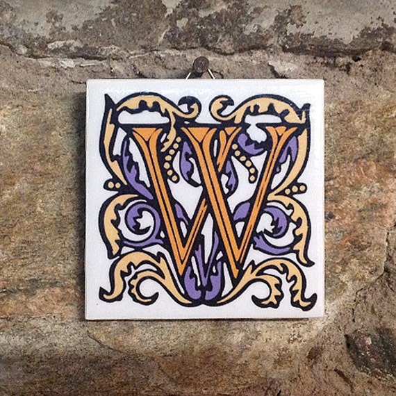 Illuminated manuscript letter W image ceramic | Etsy