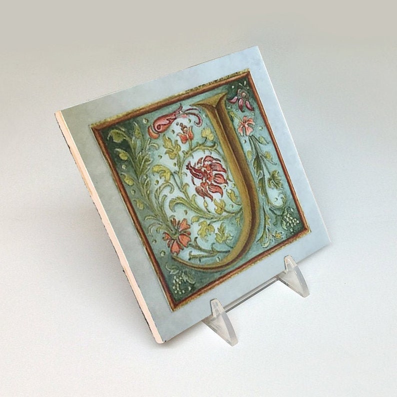 Illuminated manuscript letter J ceramic tile