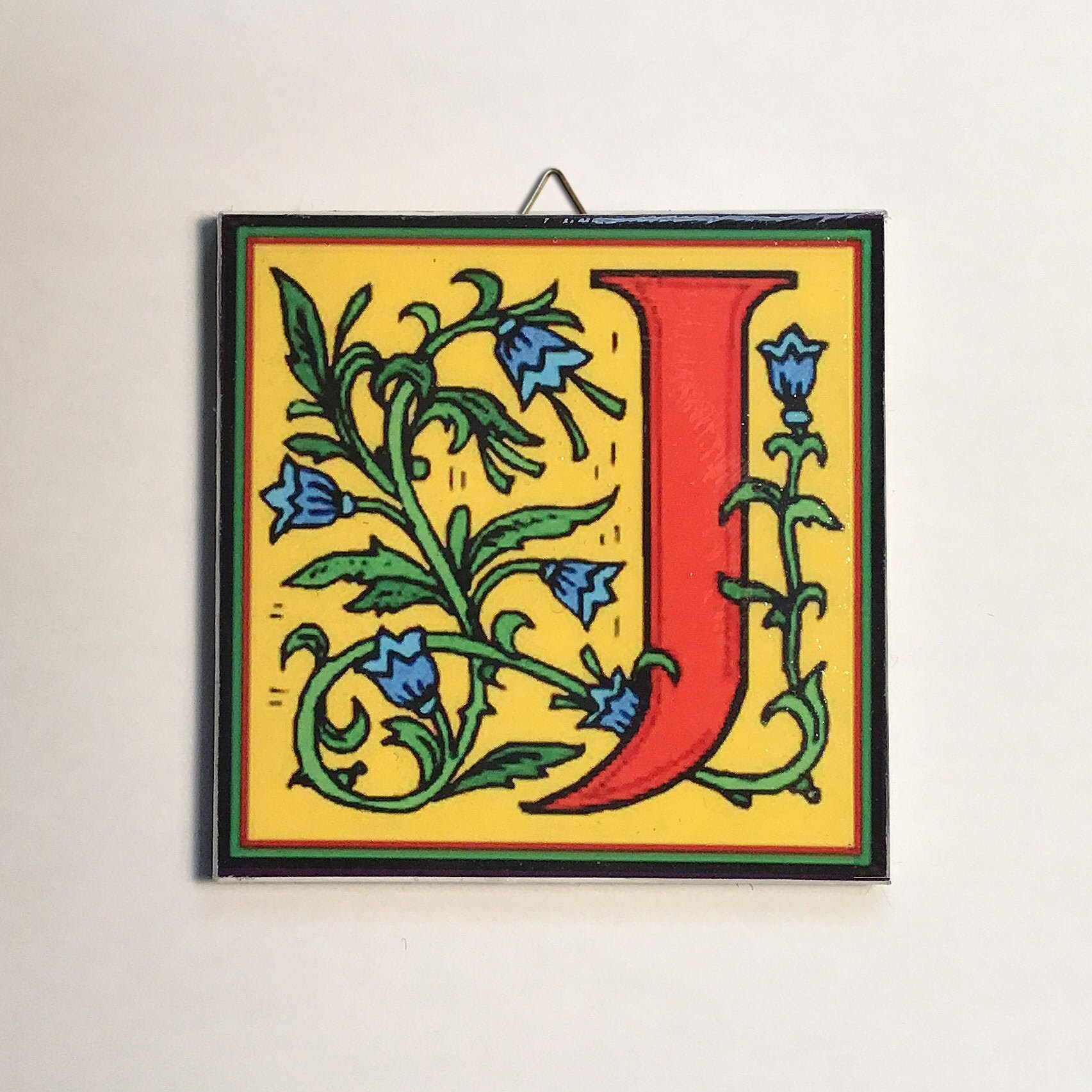 Illuminated manuscript letter J ceramic tile | Etsy