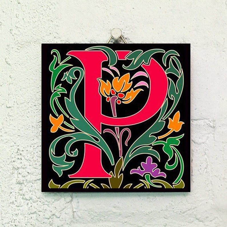 Illuminated manuscript letter P ceramic tile | Etsy