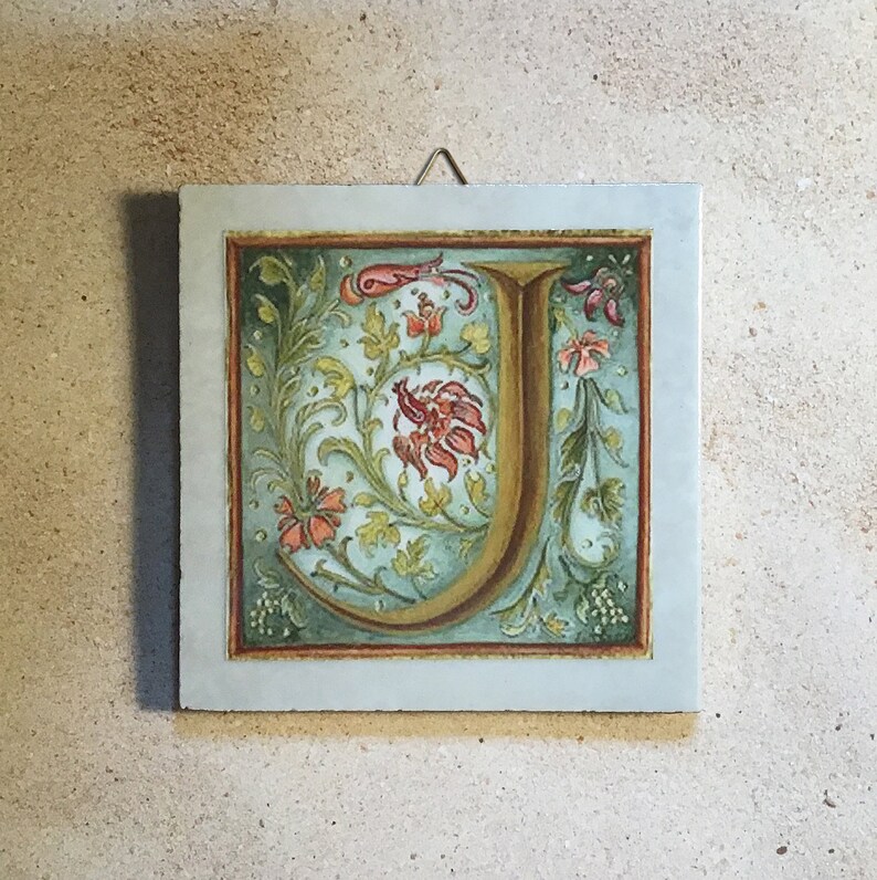 Illuminated manuscript letter J ceramic tile