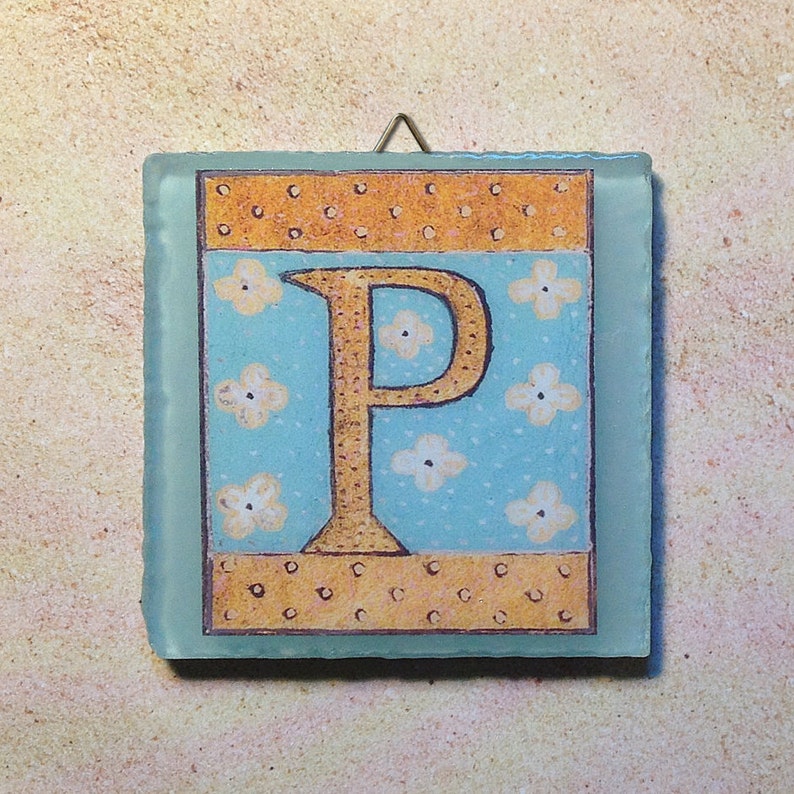 Illuminated Mcript Letter P Ceramic Tile To Hang Or Display