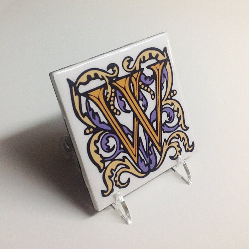 Illuminated manuscript letter W image ceramic | Etsy