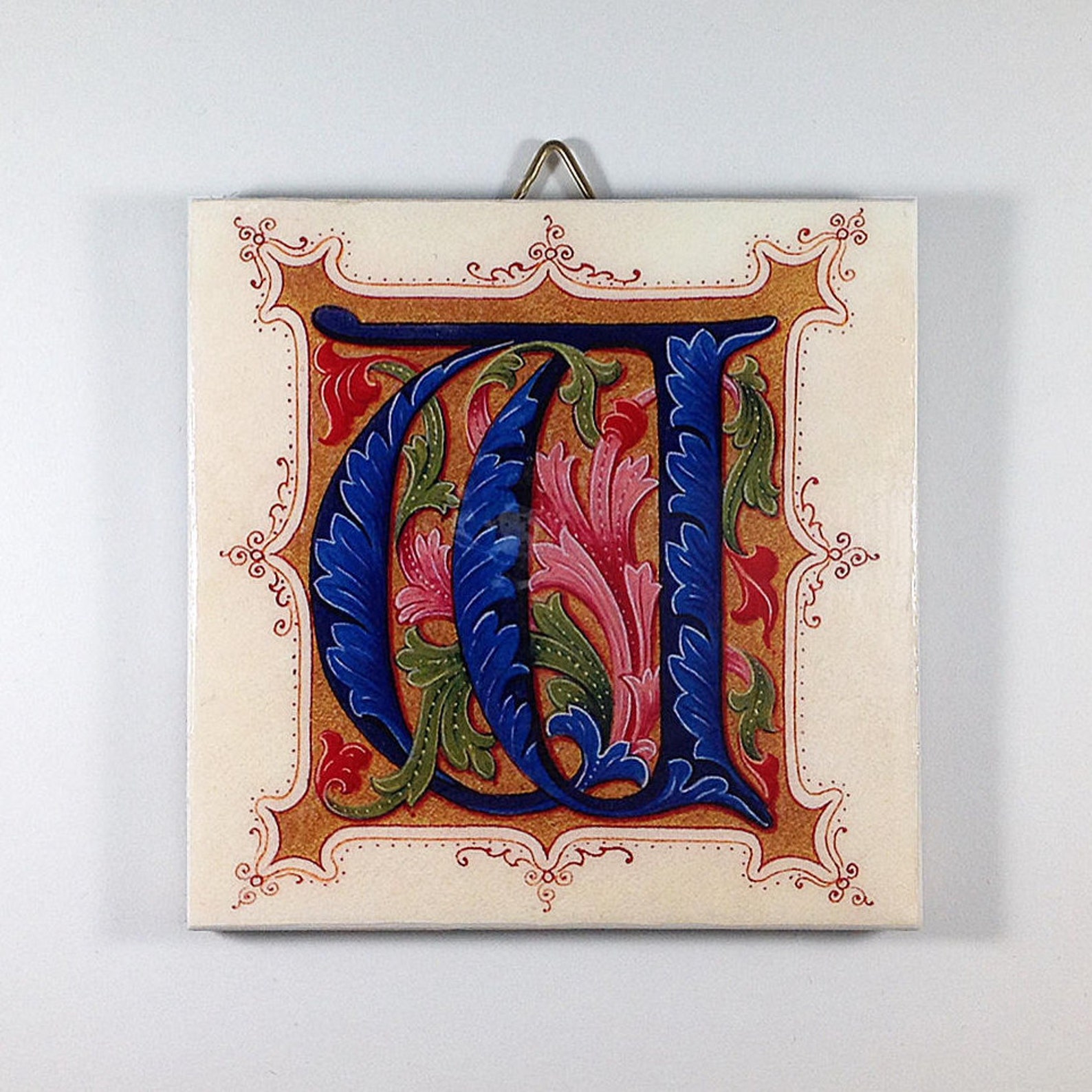 Illuminated manuscript letter W ceramic tile to | Etsy