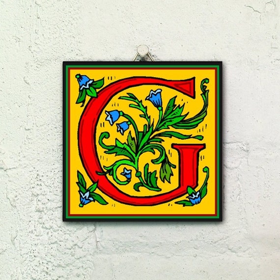 Illuminated manuscript letter G ceramic tile Etsy