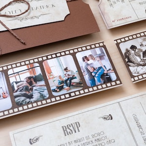 Personalisierte Kinofilmstreifen, benutzerdefinierte Film-Foto-Reel-Negativ, Kino-Hochzeits-Briefpapier, Retro-Themen-Art-Deco-Gatsby-Events