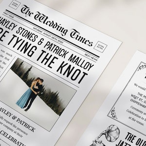 Convite de casamento de jornais, cartão de casamento temático personalizado, convite de história de esboço de foto personalizado, artigos de papelaria de casamento com tema retrô