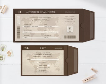 Travel Boarding Pass Wedding Invitation, Destination Wedding Stationery