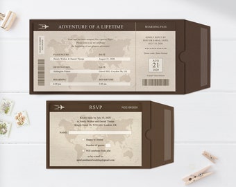 Adventure Of A Lifetime, Travel Boarding Pass Wedding Invitation, Personalized Airplane Ticket, Custom Destination Travel Wedding Stationery