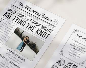 新聞の結婚式招待状、写真スケッチ、レトロなテーマ