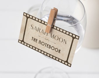 Movie Cinema Place Cards, Digital or Printed Custom Escort Cards, Personalized Table Name Tags, Movie Wedding Stationery Guest Favor Tags