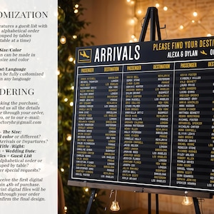 Airport Board Seating Plan, Custom Travel-Themed Wedding Seating Chart image 3