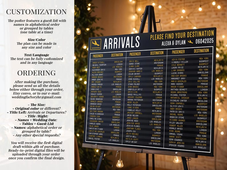 Airport Board Seating Plan, Custom Travel-Themed Wedding Seating Chart image 3