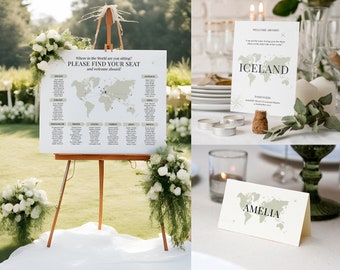 Travel Wedding Seating Plan & Table Cards, Customized World Map Plan