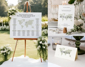 Travel Theme Wedding Stationery, Custom Destination Wedding Set, Personalized Seating Plan Table Cards Place Cards, Tableau Seating Chart