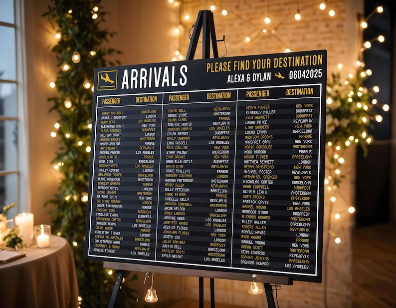 Airport Board Seating Plan, Custom Travel-Themed Wedding Seating Chart image 6