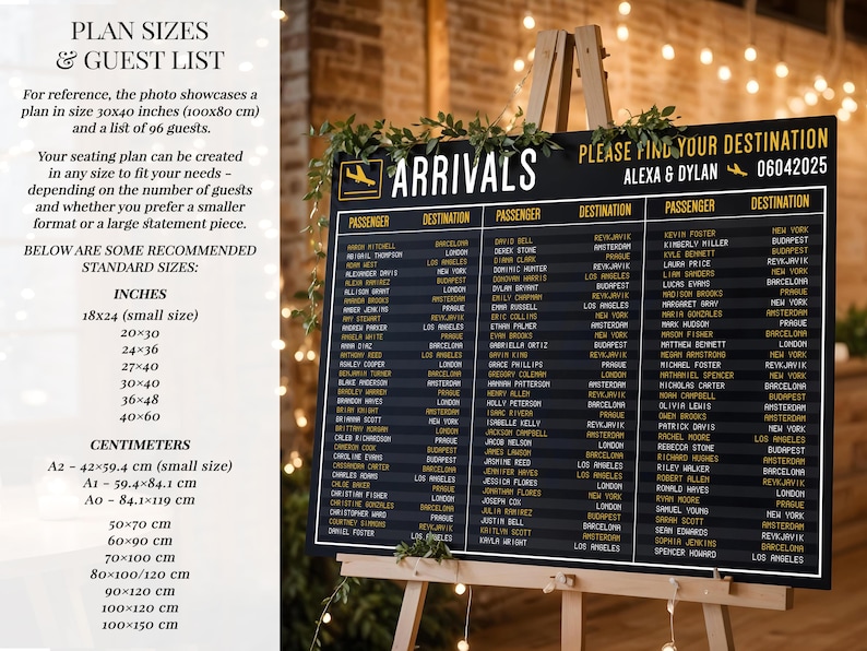 Airport Board Seating Plan, Custom Travel-Themed Wedding Seating Chart image 4