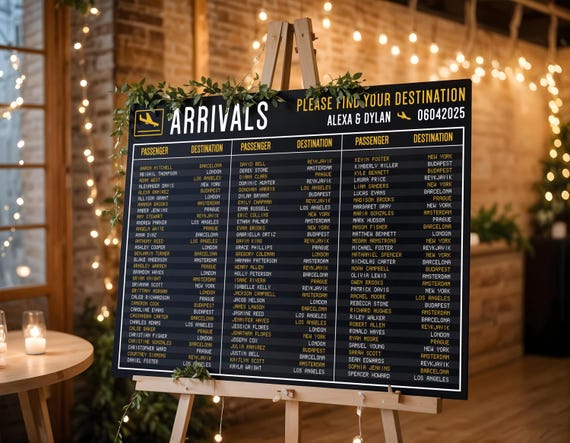 Airport Board Seating Plan, Custom Travel-Themed Wedding Seating Chart