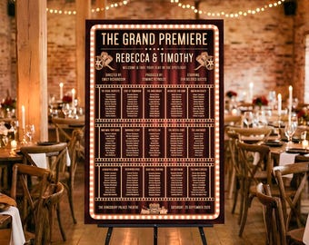 映画をテーマにした座席表、ヴィンテージ映画劇場のテーブルチャート、カスタムデジタルダウンロード