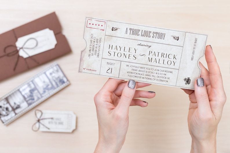 Vintage Cinema Movie Ticket Wedding Invitation Personalized Etsy