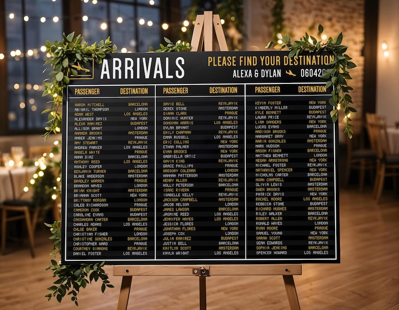 Airport Board Seating Plan, Custom Travel-Themed Wedding Seating Chart image 5