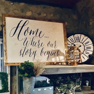 Handmade Farm style sign|Home where our story begins-Rustic-Unique-Shabby framed decor