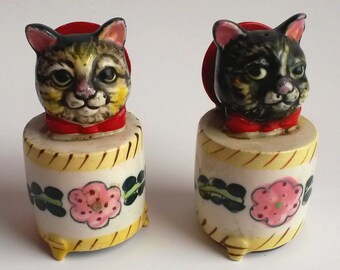Vintage Cat Salt and Pepper, Cat Salt and Pepper Shakers, Salt and Pepper Shaker Cats With Noise Maker - B4