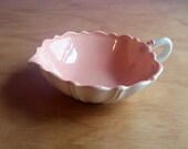 Vintage Pink Anchor Hocking Fire King Vitrock leaf candy dish bowl , green leaf bowl with handle - B3