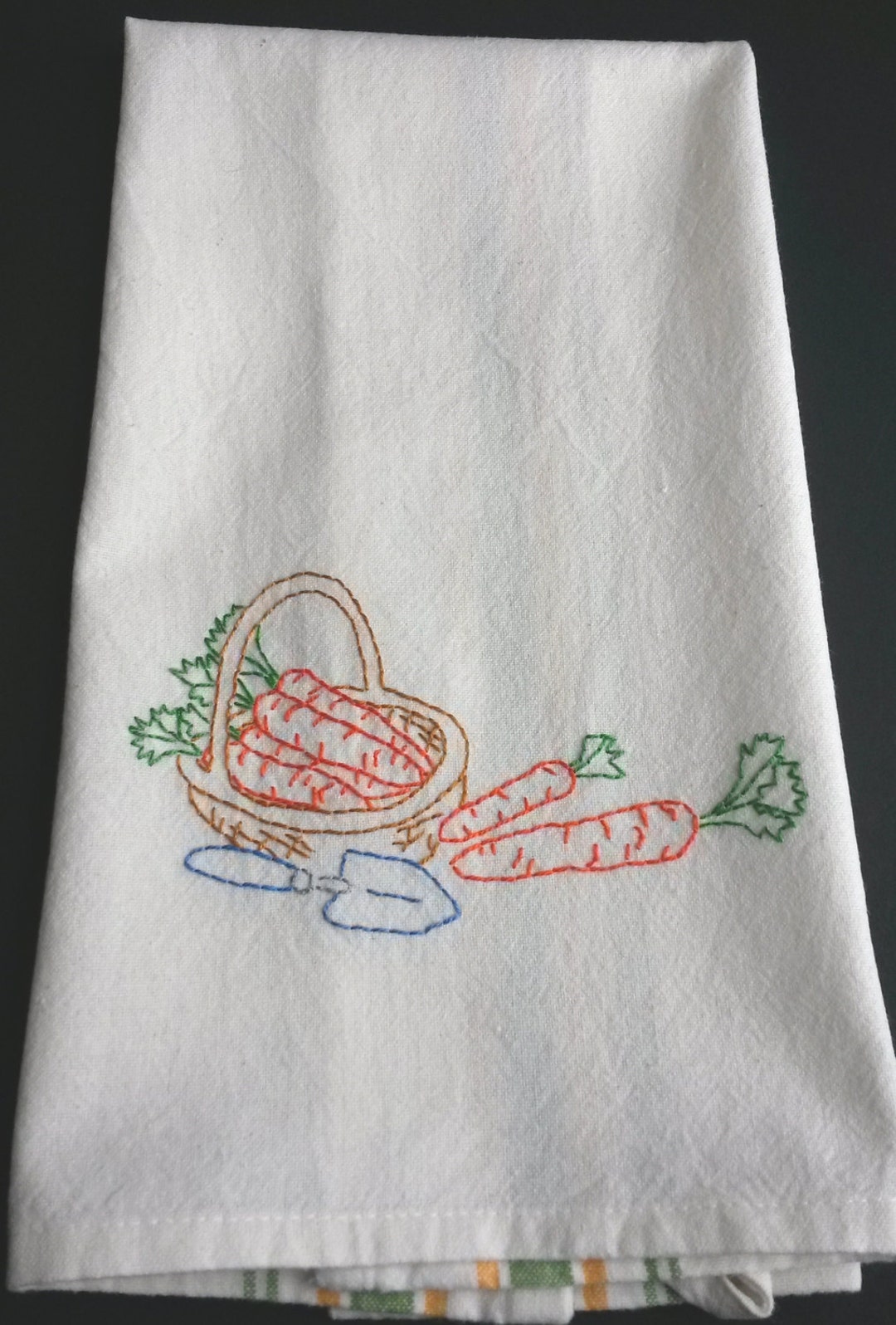 Hand Embroidered Carrots Tea Towel embroidered Kitchen Towel Etsy